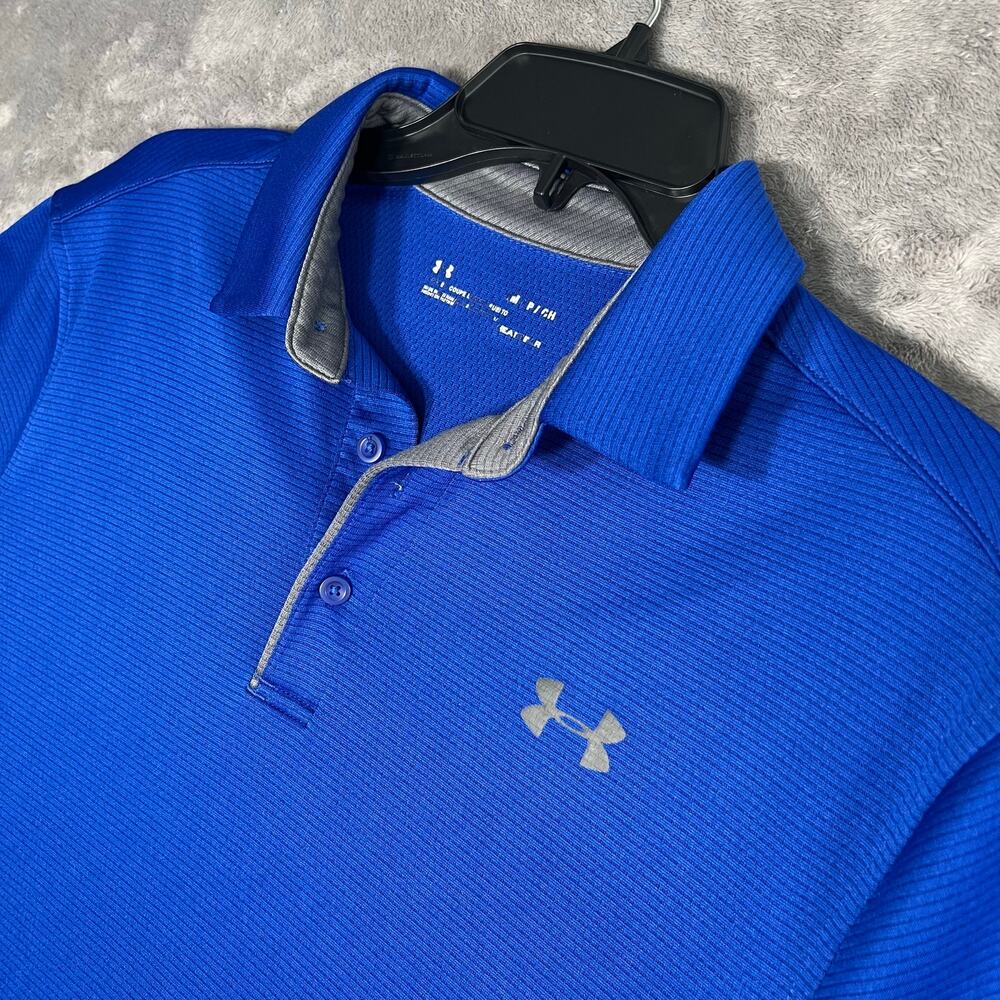 Under Armour Men’s M HeatGear Golf Polo Shirt Blue Gray Performance Loose Fit